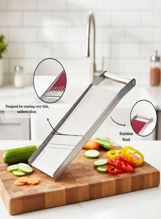 faas Stainless Steel Slicer/Plain Slicer/Potato Slicer/Manual Potato Chips Cutter/Vegetable Cutter/Mandoline Slicer for Kitchen with Safety Holder Kitchen Tools (Full Steel Slicer-1pcs) - Image 3